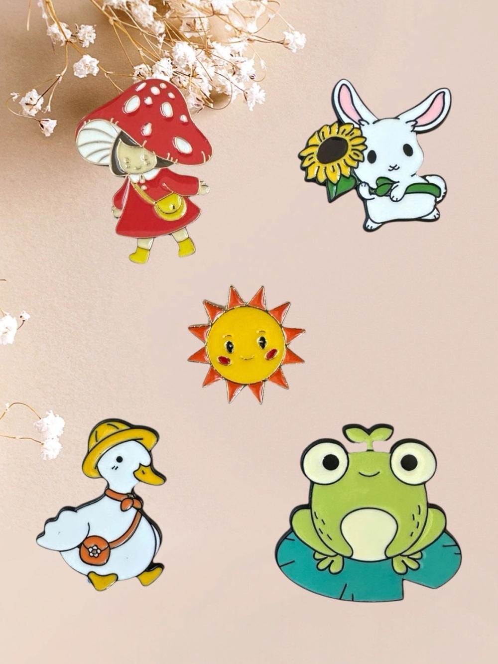 Spring Themed Enamel Pin Set of 5